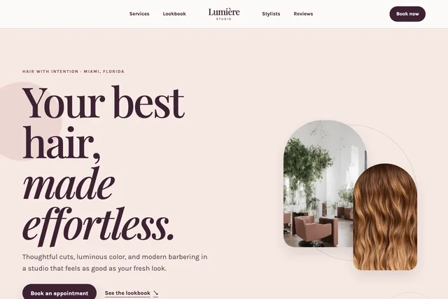 Salon and barbershop website template preview