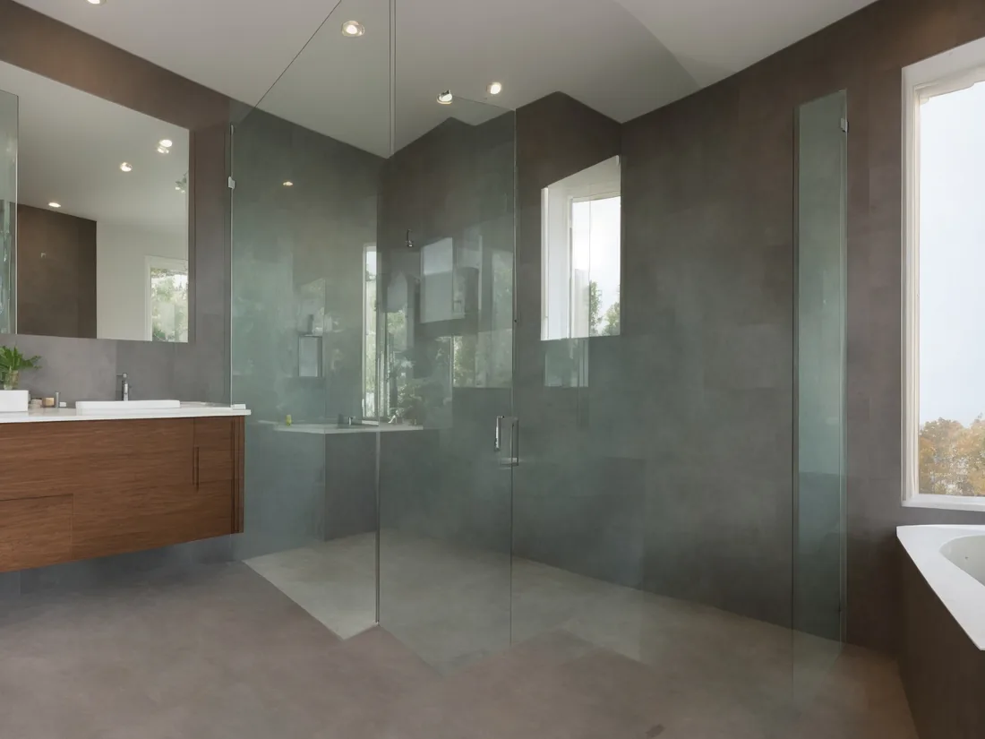 Finished modern bathroom remodel with new tile, vanity, and fixtures
